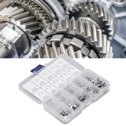 200 Piece E Clip Set Stainless Steel External Retaining Rings for Bearings, Pulleys, Gears and Shafts with High Tension Strength