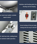 Kickass Commercial Sugar Coating Machine And Electric Candy Polisher Featuring Nine Variable Speeds Plus Integrated Dry Cycle, close-up of controls and heating plate.