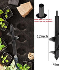 TCBWFY garden auger drill bit, 12-inch long, 4-inch diameter, black steel with spiral blade, hex chuck compatible