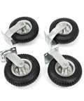 Heavy Duty Four Pack Eight Inch Pneumatic Air Tire Casters With Two Rigid And Two Swivel Wheels For Farm Cart, featuring durable steel bases.
