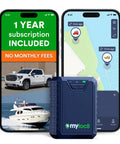 Tough As Nails Waterproof Gps Tracker For Your Daily Driver Or Big Rig showing tracking via smartphone with boat and truck images.