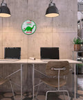 Badass Vintage Tin Sign Featuring Classic Sinclair Gasoline Poster Round Galvanized Metal Wall Art in modern workspace.