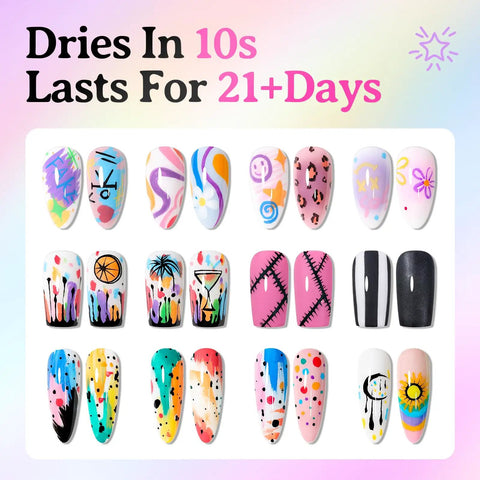 Vibrant designs using 24 Colors Dual Ended Nail Art Pens Set With Quick Dry Acrylic Paint Markers 0.7mm Fine Liner Brush And 1.5mm Dotting Tool