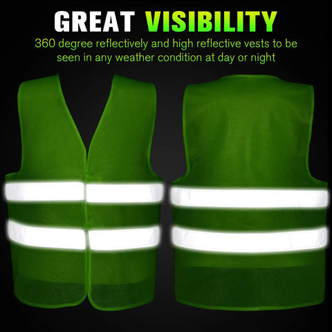 Front and back view of High Visibility Reflective Safety Vests 40 Pack Mesh Security Vests For Men And Women Neon Bulk Set