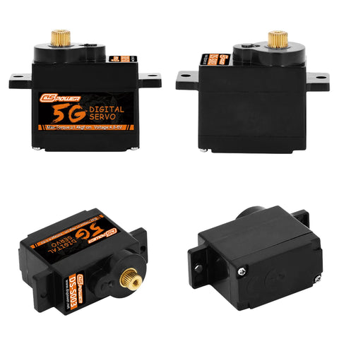 4 views of black 2 Pack 5G Micro Digital Servo with Metal Gears Coreless Motor for 1 28 Scale RC Cars Airplanes Helicopters