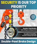 Heavy Duty Manual Chain Winch Lever Hoist 13200 Lbs with double-pawl brake design and safety features