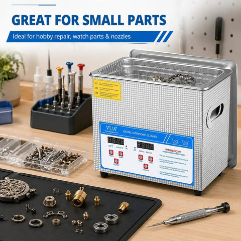 Top Tier Three Liter Ultrasonic Cleaner With Quick Heat Mode And Digital Timer, Straight Up 40 Khz Deep Wash for small parts.