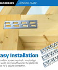 Built Tough Hot Dipped Galvanized Steel Mending Plates For Wood Deck Repair And Framing Reinforcement 1 Inch By 4 Inches installed on wood beams.
