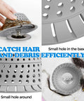 Hassle Free Shower Drain Hair Catcher For Tub And Sink Using Heavy Duty Mesh Strainer Design traps hair and debris efficiently.
