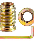 Beefy 3/8-16 Wood Threaded Inserts Pack of 20 Screw-In Nuts With 20mm Hex Drive shown with hex wrench
