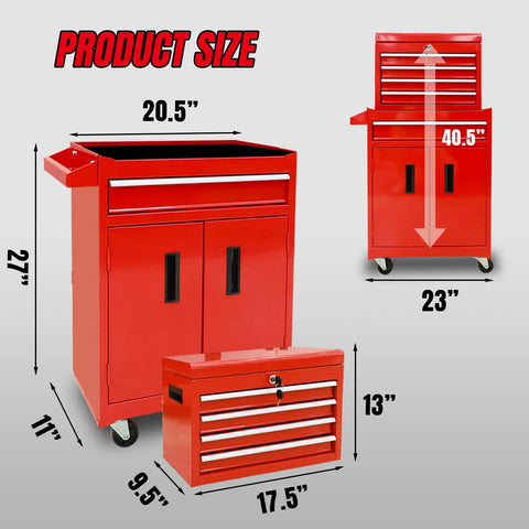 Image of Beefed Up Rolling 5 Drawer Tool Chest With Locking Drawers, Removable Top Tool Box, Heavy Duty Metal On Wheels In Bold Red