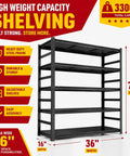 Heavy Duty Metal Garage Shelving Units With Side Guard 660 Lbs Per Shelf 3300 Lbs Total Capacity Rugged Boss Grade Tool Storage Racks For Garage Or Workshop, 36x16x72-inch steel unit