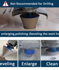 3 Pcs 2 Inch Diamond Beveling Chamfer Bits With 5/8-11 Thread Adapter enlarging holes in tile, front and side view shown.