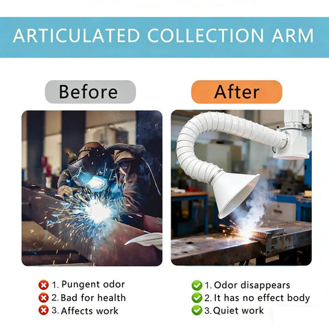 Tough As Nails Flexible Fume Extraction Arm With Heavy Duty Dust Collection Hood and Snappy Articulated Hose in workshop use