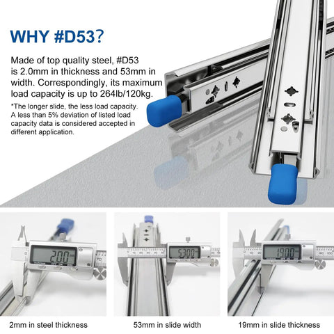Beefy 32 Inch Heavy Duty Drawer Slide With Lock For Lockable Drawers, 2 Inch Wide, Load Measurement Details
