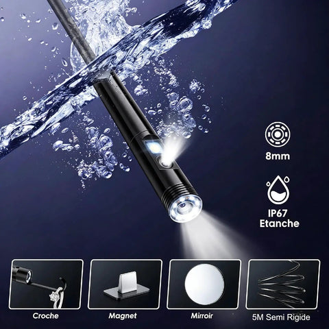 Endoscope Camera With Light For DIYers And Home Pros Pro Grade 1920P HD Inspection For Automotive And Household IP67 Waterproof Borescope With SemiRigid 16.5Ft Cable Detects Pipe Clogs And Engine Issues Works With iPhone And Android, 8mm camera tip