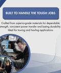 Image showcasing heavy-duty materials for towing, with mechanics working on vehicle drivetrain systems.