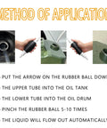 Instructions for using Siphon Hand Pump for Quick Fuel Transfer with photo of hand holding the pump and hose in action
