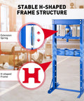 Heavy Duty 20 Ton Hydraulic Shop Press With Solid H Frame Build And Adjustable Work Table For Garage Floor Projects showcasing H-shaped frame and extension spring.