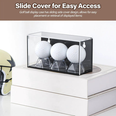 Baseball And Golf Ball Display Case For Three Balls With UV Protected Acrylic Box Memorabilia Showcase Black Finish