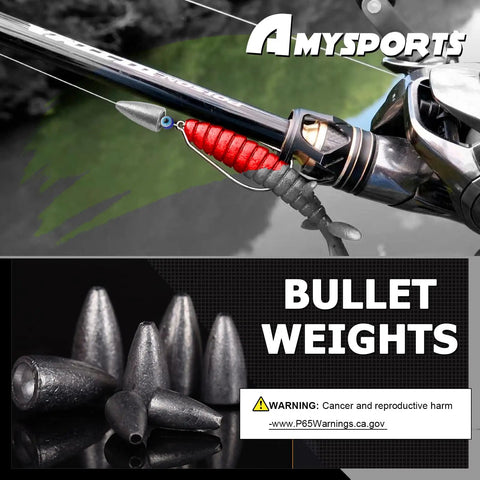 Bullet Drop Weights Sinkers Kit For Saltwater And Freshwater Fishing, 50 Pcs 3/16oz Removable Lead Bass Tackle Weights