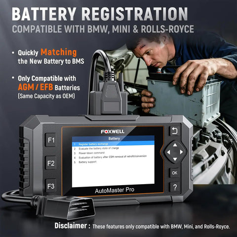 Mechanic using 2-In-1 BMW Diagnostic Scanner And 12V Battery Tester With Full System Bidirectional Scan