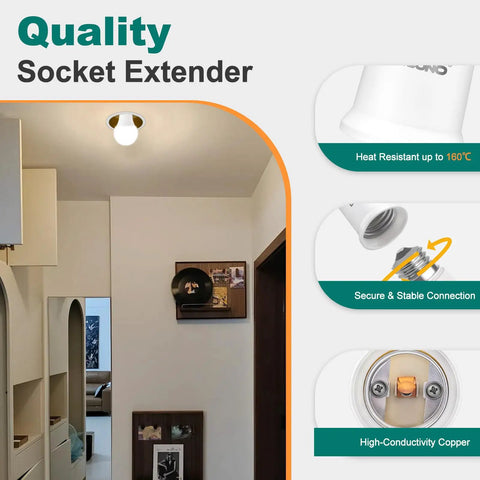 E26 Socket Extender 1.2 Inch 3 Cm Lamp Socket Extension For Recessed Fixtures Easy Install To Boost 360 Degree Light Spread Lamp Holder Adapter 4 Pack showing quality features in home setting