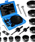PETUOL hole saw kit in blue case, 22-piece set with assorted hole saws, mandrels, drill bits and hex key