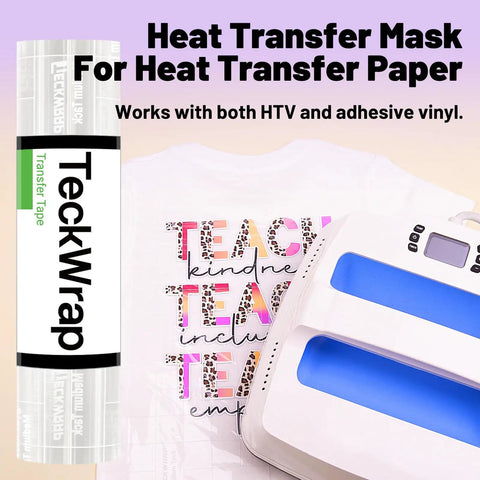 Clear Transfer Tape For Vinyl With Alignment Grid, 12 Inch By 10 Ft, Printable HTV Ready, used with heat press and T-shirt