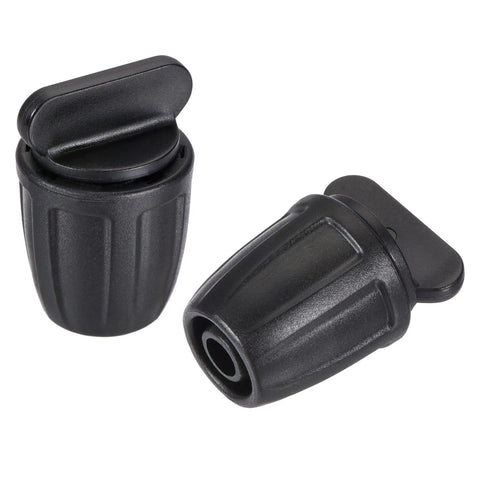 Two black Drip Irrigation End Cap Barbed Fittings for 8mm and 11mm tubing, durable plastic, garden and greenhouse use, pack of 12 pieces