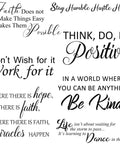 Inspiring Quotes Wall Decals Peel And Stick Vinyl Stickers for living room with motivational phrases in black vinyl text.
