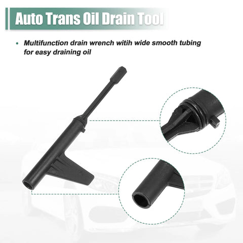 Close-up of multifunction auto transmission oil drain wrench for Mercedes 725 gearbox 9 speed 9G Tronic oil change tool set.