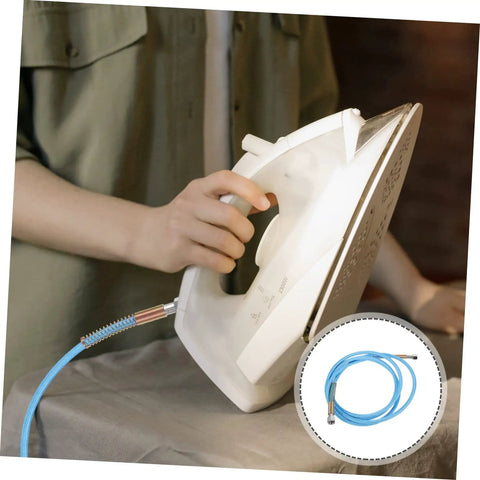 Person holding iron with High Temperature Steam Iron Hose Replacement For Easy Ironing Durable Flexible Steam Hose attached