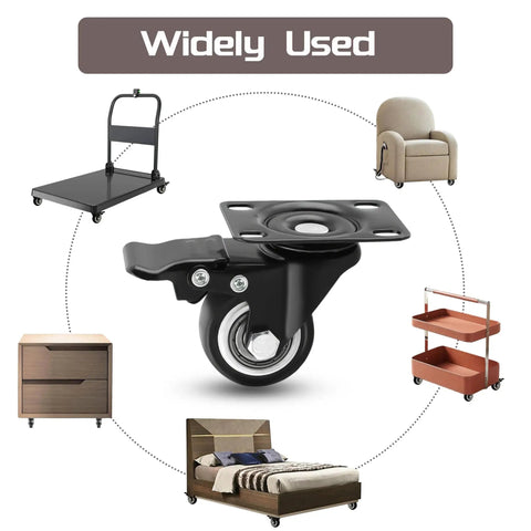 1.5 Inch Swivel Caster Wheel Set Of 4 With Brakes For Furniture, Workbench And Cart, Heavy Duty Steel Core Rubber Casters