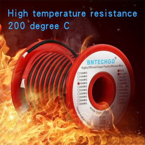 Two Color 18 Gauge Silicone Wire Spool Set Red And Black 25 Ft Each Ultra Flexible Soft Silicone Copper Wire in flames