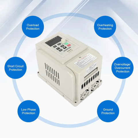High Power 4KW VFD Inverter Frequency Converter For Motor Speed Control, 220V 50/60Hz, Single Phase Input To 3 Phase Output protection features