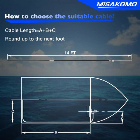 Diagram of 14 Ft Boat Steering Control Cable With 12.5 Inch Wheel Rotary Outboard System Kit over ocean background