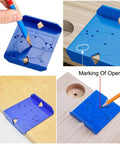 Two Pack Cabinet Door Hinge Jig Kit for Quick Accurate Hinge Hole Positioning on wood surface with pencil marking