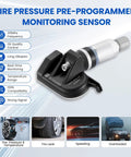Preprogrammed 315Mhz TPMS Tire Pressure Monitoring System Sensors 4Pc Set Direct Fit For Gm Oe 13581558 showcasing detailed sensor design.