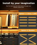 Under Cabinet Lighting Kit With 15 Ft Extendable LED Strips shown in closet with flexible layout options.