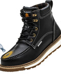 Waterproof Steel Toe Work Boots For Men, 6 Inch Leather Moc Toe, Built Tough Safety Boots With Non Slip Grip, Black, Size 9