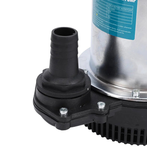 Close-up of the outlet hose connection on the Badass Cordless Submersible Sump Pump With Supercharger 24000mAh Battery.