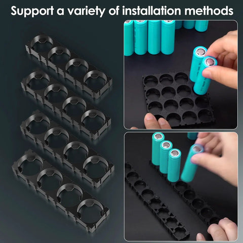 Close-up of 4x4 holders organizing batteries, part of the 80 level adjustable portable spot welder kit