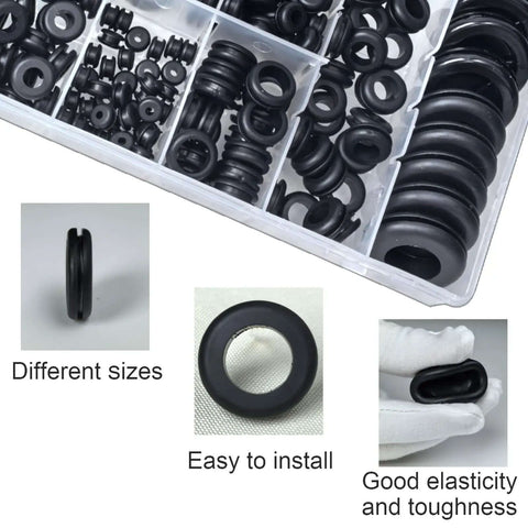 188Pcs Rubber Grommets Kit In 10 Sizes With Firewall Hole Plugs Assortment for Wires shown in a compartmentalized case