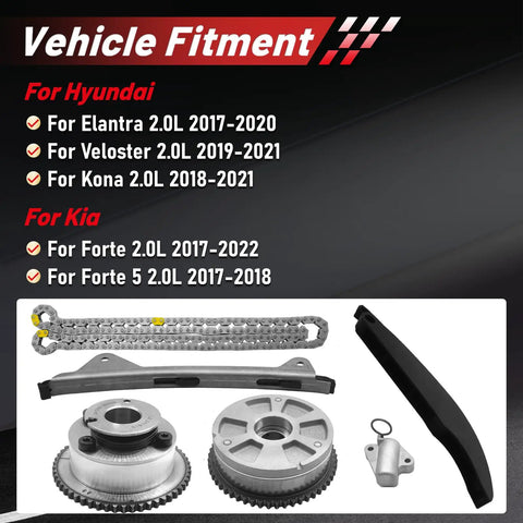 2.0L Timing Chain Kit With Camshaft Sprockets For Hyundai Elantra 2017 To 2020 Kona 2018 To 2021 Veloster 2019 To 2021 And Kia Forte 2017 To 2022