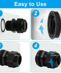 Step-by-step assembly of Six Pack Three Quarters Inch Plastic Industrial Grade Cable Glands Cord Grips Waterproof Grommets
