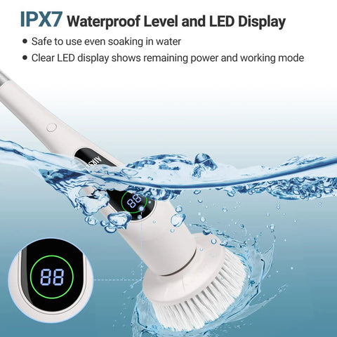 Cordless Spin Scrubber With LED Display Clean Like A Boss In No Time 350 RPM Power 9 Replaceable Heads Waterproof IPX7