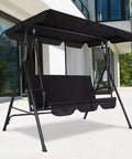 Three-Seat Outdoor Patio Swing Chair With Adjustable Canopy And Durable Steel Frame For Patio Garden And Poolside Black Finish