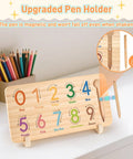 TOT APPROVED INTERACTIVE NUMBER BLOCKS WITH TALKING FEATURES smooth wooden number block set with magnetic pen holder, ideal for math practice.