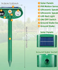 Two Pack Solar Ultrasonic Animal Repeller Set To Keep Cats, Deer And Other Pests And Critters Off Your Lawn And Garden, Easy Stake In Outdoor Deterrents That Recharge In Sun And Work Day And Night, green stake model